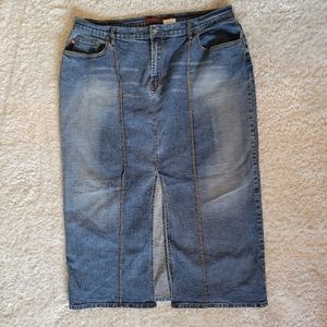 London Blue 90s Western Denim Maxi Skirt with double split size 3X